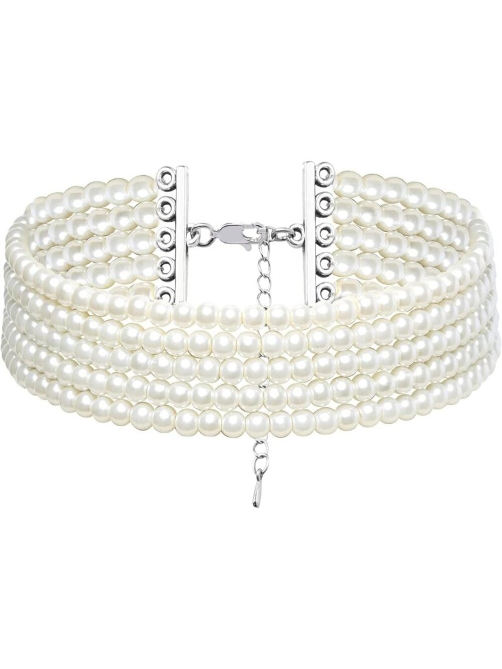 Vintage-Inspired Multi Strand Faux Pearl Choker Necklace - 1920s Gatsby Style